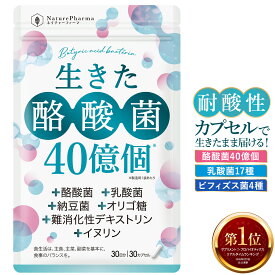酪酸菌 サプリ 乳酸菌 ビフィズス菌 生きた酪酸菌40億個 納豆菌 オリゴ糖 イヌリン 難消化性デキストリン プロバイオティクス 30日分 耐酸性カプセル 国内製造 ネイチャーファーマ 善玉菌 体内フローラ サポート 菌 健康 美容 すっきり