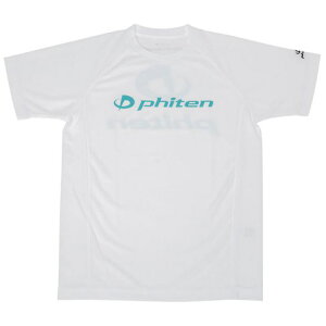 phiten(ファイテン) RAKUシャツ SPORTS 半袖 ロゴ入り Tシャツ S ホワイト×ロゴブルーグリーン JG395003