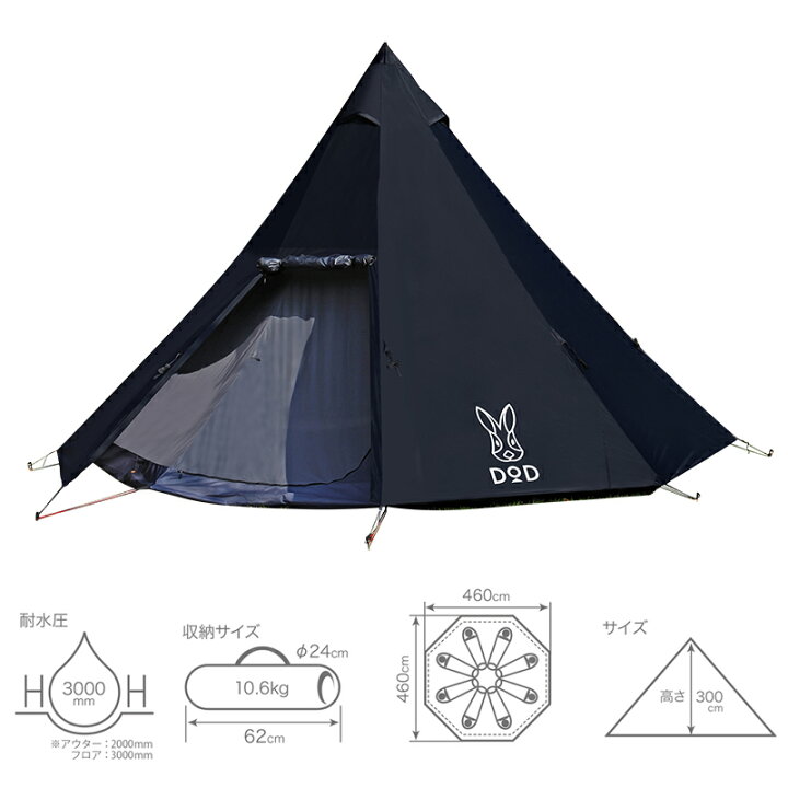 楽天市場】 DOD(ディーオーディー) ワンポールテント L ブラック T8  