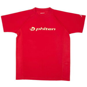 phiten(ファイテン) RAKUシャツ SPORTS(SMOOTH DRY)半袖 O レッド×金ロゴ JG350006
