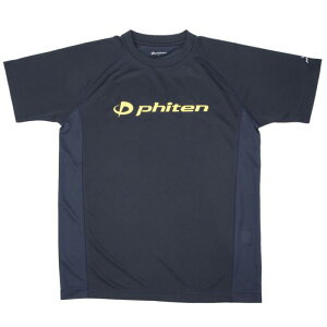 phiten(ファイテン) RAKUシャツ SPORTS(SMOOTH DRY)半袖 3XO ネイビー×イエローロゴ JG351009