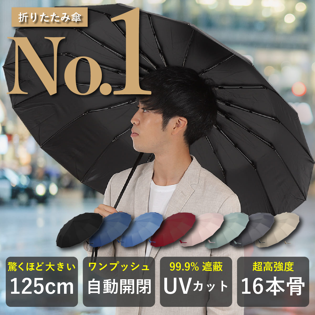 折りたたみ傘 大きいサイズ 125cm 自動開閉 遮蔽率99.9% UVカット