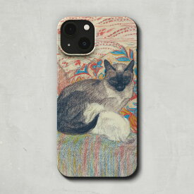 スマホケース / アレクサンドル スタンラン「猫 と 子猫 (1920)」 iPhone 全機種対応 14 13 12 11 SE Pro Max Plus mini ケース カバー ねこ ネコ ペルシャ 動物 アニマル ポップ かわいい イラスト 絵画 アート レトロ マット ペア 個性的 おもしろ