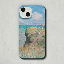 スマホケース / クロード モネ「プールヴィルの断崖の上の散歩 (1882)」 iPhone 全機種対応 14 13 12 11 SE Pro Max Plus mini ケース カバー モネ 海 風景 名作 絵画 アート レトロ マット ペア 個性的 おもしろ