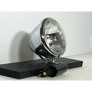 シッカリ品質★ ガラス レンズ ★ 4-1/2インチ ユーロ ヘッド ライト H4 クリア クローム 検) ヘットライト ヘットランプ ヘッドランプ Φ φ パイ in inch mm ベーツ チョッパー パン ナックル エボ