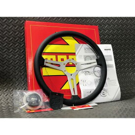 栃木発★在庫有★ MOMO ★ モモ ステアリング RETRO レトロ R-30 シルバー 銀 スポーク 黒 ブラック レザー 検) ホーンリング 付で クラシックな印象 35 φ パイ mm スカイライン bB カローラ ジムニー ハイエース プロボックス キューブ アルト ランパン ミラ L700 71