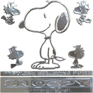 SNOOPY  スヌーピー ウッドストック  エンブレムステッカー  シール シルバー 14×14cm【送料無料】