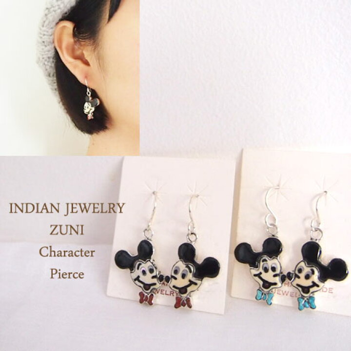 楽天市場 Indian Jewelry インディアンジュエリー Zuni キャラクター ピアス ミッキー Navie
