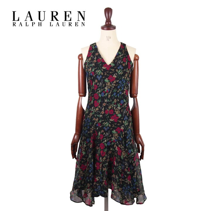 楽天市場 ラルフローレン ローレン レディース 花柄 シフォン ノースリーブ ワンピース ドレス ブラックlauren By Ralph Lauren Dress Navie