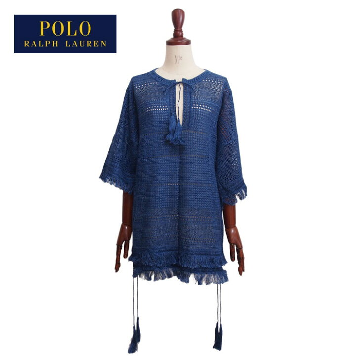 楽天市場 ラルフローレン ポロ レディース リネン ニット フリンジ 半袖 サマーセーター インディゴブルーpolo Ralph Lauren Knit Top Navie