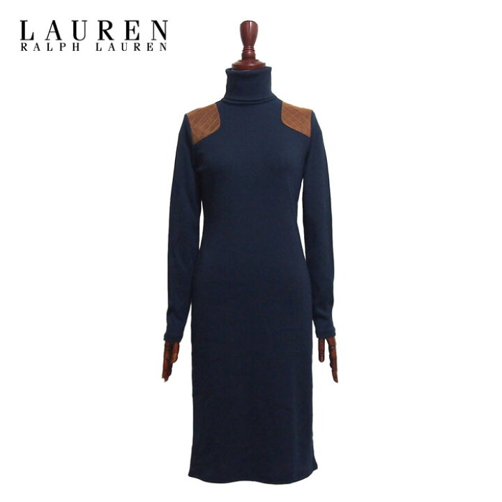 楽天市場 ラルフローレン ローレン レディース レザーパッチ タートルネック ワンピース ネイビーlauren Ralph Lauren Dress Navie