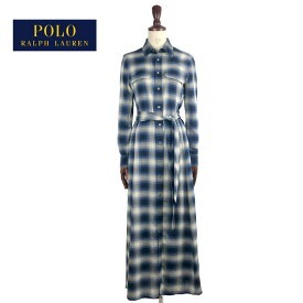 ラルフローレン ポロ レディース チェック マキシ丈 ワンピース/BLUE PLAIDPOLO Ralph Lauren Plaid Maxi Shirts Dress