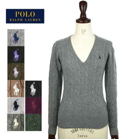 ポロ ラルフローレン レディース メリノウール カシミア Vネック ケーブルニット セーター ワンポイント POLO Ralph Lauren Wool Knit Sweater