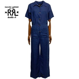 ラルフローレン ダブルアールエル レディース 麻 リネン インディゴ つなぎ ジャンプスーツ オーバーオール Ralph Lauren DOUBLE RL Women's Indigo Linen Jumpsuit Coverall