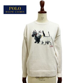 ローレン ラルフローレン レディース インターシャニット ドッグ柄 コットンセーター/クリーム LAUREN Ralph Lauren Cotton Sweater