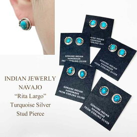 インディアンジュエリー ナバホ族 "Rita Largo" ターコイズ シルバー スタッド ピアスINDIAN JEWELRY NAVAJO "Rita Largo" Turquoise Silver Stud Pierce