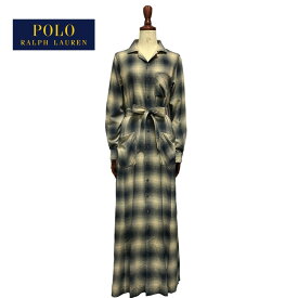 ラルフローレン ダブルアールエル レディース オンブレ チェック マキシ シャツワンピースDOUBLE RL Ombre Plaid Belted Shirts Dress