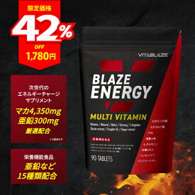 ＼最大半額クーポン＆ポイント最大47倍！／BLAZE ENERGY マルチビタミン & マルチミネラル サプリメント ビタミン 12種 ミネラル 11種 亜鉛 マカ 高麗人参 アルギニン トンカットアリ 牡蠣エキス VITA BLAZE ビタブレイズ ブレイズエナジー