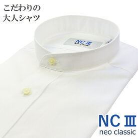 日本製 ワイシャツ ビジカジ 長袖 綿100％ オールシーズン こだわりの大人シャツ スタンドカラー 無地 ホワイト 白 メンズ メンズシャツ ビジネスカジュアル 父の日 プレゼント NC3 ネオクラシック