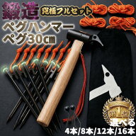 【楽天1位】選べる ペグ 30cm ペグハンマー セット テント 留め具 鍛造 【鍛造強化】木製ハンマー 鍛造ペ…