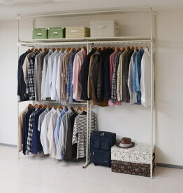 送料無料 突っ張りクローゼットハンガーラック　2020 ハンガーラック クローゼットハンガー ワードローブ ツッパリ ラック ワイド つっぱり 伸縮 収納 パイプハンガー コートハンガーコート掛け ブラウン アイボリー ハンガーラック ウオークインクローゼット 衣類収納