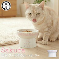 猫壱公式 猫用 脚付フードボウル 限定sakuraデザイン ごはんさら ご飯皿 食べやすいさら 陶器 レンジ 猫 …