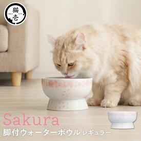 猫壱公式 猫用 脚付ウォーターボウル 限定sakuraデザイン ごはんさら ご飯皿 食べやすいさら 陶器 レンジ 猫 ネコ ねこ 猫用品 ねこいち