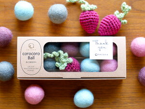 necono - ネコノ - 『 いたずらイチゴとコロコロボール 』 ねこのおもちゃ コロコロボール いちご 春 季節限定 手編み あみぐるみ オーガニック ウール 天然素材 安心 おしゃれ ギフト 日本製