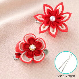 手芸キット ツマミッコで作るつまみ細工　お花のブローチキット(赤) 七五三、卒業式にも　LH-378　(メール便可)