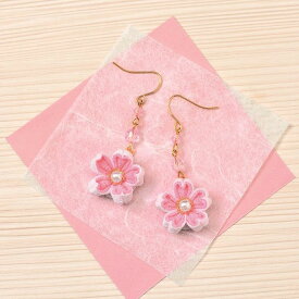 マラソン期間中クーポン配布!パナミ 手芸キット 京ちりめんつまみ細工 彩花ピアス(チェリーピンク)　LH-416　(メール便可)