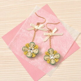 マラソン期間中クーポン配布!パナミ 手芸キット 京ちりめんつまみ細工 彩花ピアス(リーフグリーン)　LH-417　(取り寄せ品)　(メール便可)