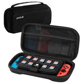 pack all Nintendo Switch/Switch有機ELモデル ケース スイッチ ケース 専用収納 耐衝撃 防塵 撥水加工 ゲームカード19枚、充電ケーブル、joy-con、イヤホン収納可能 ブラック