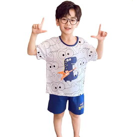 [OWIEOW] 男の子 パジャマ 半袖 夏 2点 セット キッズ 子供 パジャマ ルームウェア サメ柄 恐竜柄 Tシャツ パジャマ ナイトウェア 肌触りがいい 柔らかい 子供服 部屋着 寝間着 110-160cm