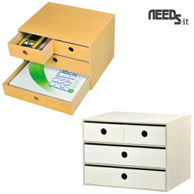 【木の音（konone）】文房具用小トレー付きの3段引き出し　【ライトブラウン / ホワイトアッシュ】