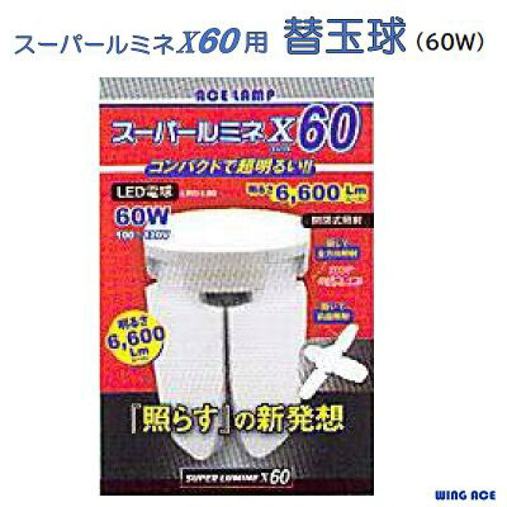 楽天市場 クリップランプ 交換球スーパールミネx60用 led電球品番 led l60 60w 明るさ 6600lm 開閉式照射 led寿命 約40 000時間 口金 e 26 ウィングエース wing ace ニコスト 金物