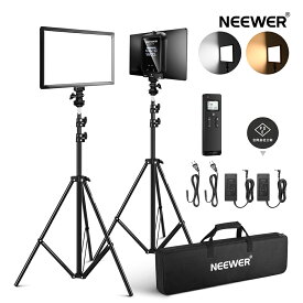 NEEWER 2組LEDビデオライト、三脚スタンドセット 撮影照明 ゲームライト 収納バッグ付き　リモコン制御 内蔵5200mAhバッテリー ゲーム/YouTube/生放送/写真に適用