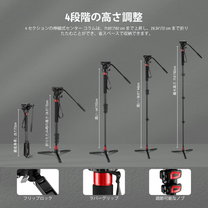 楽天市場】NEEWER 71.6インチカメラ一脚 ミニ三脚付き 炭素繊維 伸縮式 