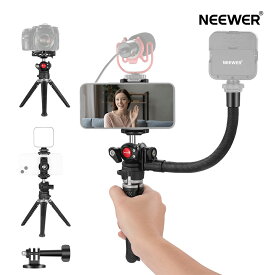 NEEWER ミニカメラ三脚 2in1 スマホホルダー/アクションカメラアダプター/フレキシブルアーム付き LEDライト/ビデオマイク用 Vlog用三脚 GoPro Hero 12 iPhone 15 Pro Maxに対応 TikTok 撮影ビデオ録画に適用 TS006