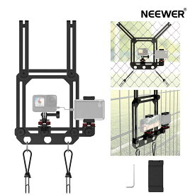 NEEWER フェンスマウント アクションカメラ用 スマートフォンホルダー付き 衝撃吸収 調整可能 野球テニスコートチェーンリンクグリッドウォールブラケット Insta360 DJI iPhone PA022に対応 ブラック/シルバー