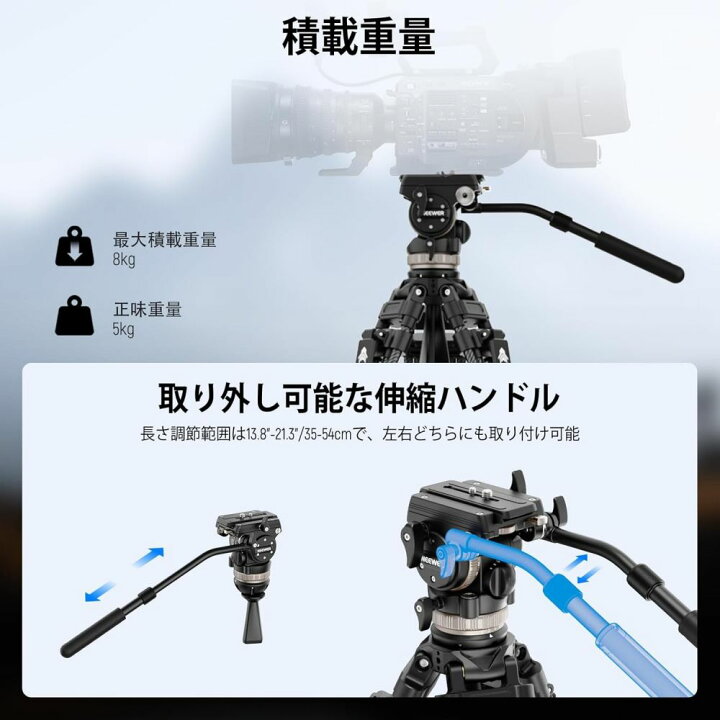 楽天市場】NEEWER 197cmビデオ三脚 カメラ三脚 フルードヘッド付き 