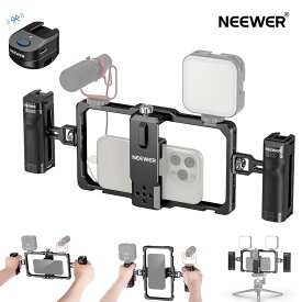 【P5倍UP中!】NEEWER スマホケージ ビデオリグ 汎用スマホケージ Bluetoothシャッターサイドハンドルグリップ/スマホスタビライザー付き 映画制作/YouTube/TikTokビデオブログ/生放送/自撮り iPhone 15 Pro Max 15 Pro Galaxy S24 Ultraに対応 PA009E