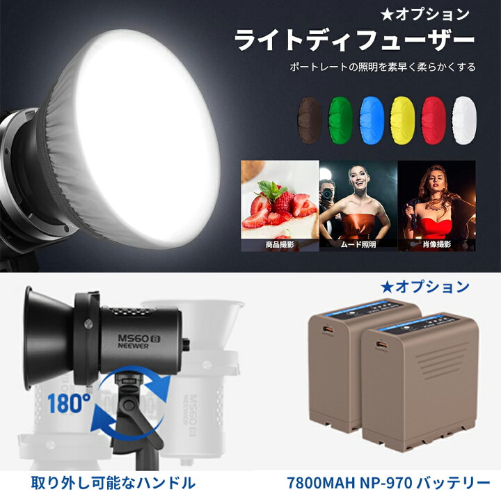 楽天市場】NEEWER MS60B LEDビデオライト 定常光ライト 2.4G/APP制御 