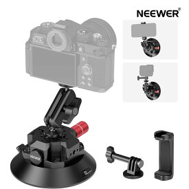 NEEWER 真空吸盤マウント 4.5インチ サクションカップマウント ボールヘッドマジックアーム スマホホルダー アクションカムアダプター アルミ製 クイックリリース 車載カメラマウント 1/4"3/8"ARRI位置決め穴 iPhone Insta360用 CA105