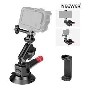 NEEWER 真空吸盤マウント 3インチ サクションカップマウント ボールヘッドマジックアーム/スマホホルダー/アクションカムアダプター付き アルミ製 クイックリリース 車載カメラマウント 1/4"3/8"ARRI位置決め穴 iPhone Insta360用 CA104