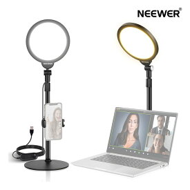 【クーポンで15%OFF】NEEWER BASICS 7インチLEDリングライト 全画面リングライト 自撮りライト スマホライト 卓上ライト 女優ライト 10W 3000k-6500K 調光可能 スタンドとスマホホルダー付き ビデオ会議/自撮り/Vlog/美容化粧/生放送/ビデオ録画用 R06