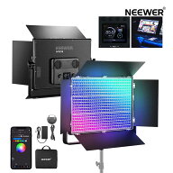 NEEWER 150W RGB LEDビデオパネルライト バーンドア付き 1800個TIRレンズLED 2500~10000K CRI96+/TLCI97+…