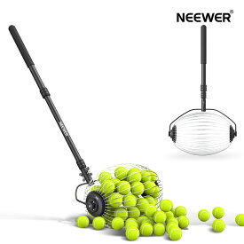 NEEWER テニスボールホッパー 77-148cm 伸縮式 ゴルフボールレトリーバー ピックルボールピッカーアッパー ローリングコレクター バスケットホルダーロール 最大40個テニスボール用 トレーニングアクセサリー&機器 TB01S