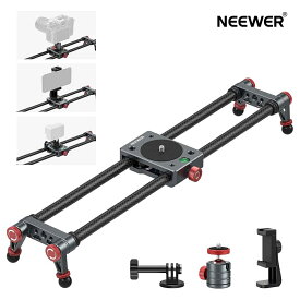 NEEWER 60cm 炭素繊維カメラスライダー 360°ボールヘッド/スマホクランプ/アクションカメラマウント/4つベアリングと調節可能な脚付き ドリーレールトラック Insta360 iPhone Androidに対応 CS2M