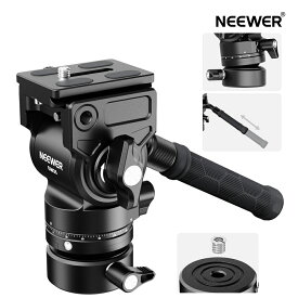 NEEWER 三脚流体雲台 +/-7°レベリングベース(Φ48mm) 金属製 小型 パンチルト Arca型QRプレート 伸縮ハンドル ビデオ雲台 フルード雲台 自由雲台 三脚フルードヘッド ビデオヘッドマウント ビデオカメラ/DSLRカメラ用 最大荷重5kg GM35