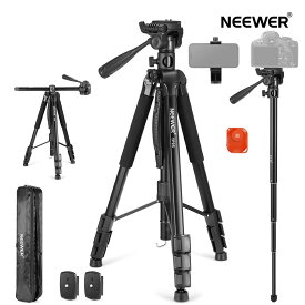 NEEWER Basic 189cm ビデオ三脚一脚 カメラ三脚 スマホ三脚 コンパクト 耐荷重 アルミ製 3WAY雲台 リモート 水平中心軸 俯瞰撮影 カメラマウント スマホホルダー 一脚 三脚スタンド 撮影用三脚 DSLR/iPhone/望遠鏡/プロジェクター用 耐荷重8kg TP05